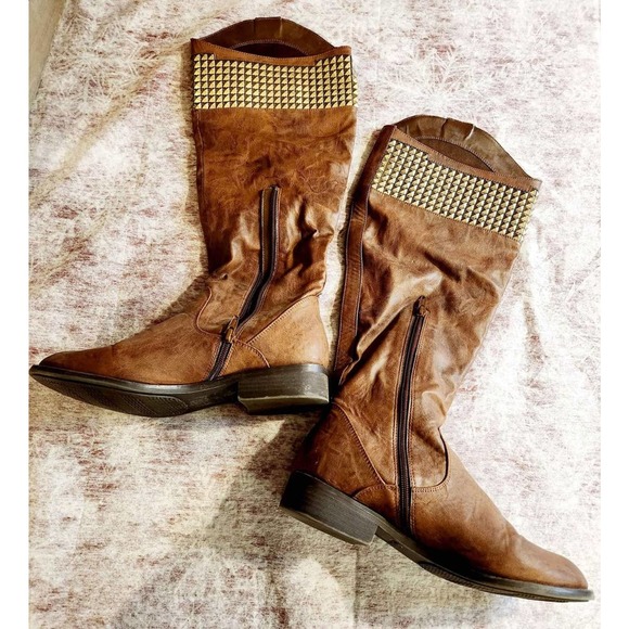Candies Brown & Copper Studded Cowboy Boots - Picture 1 of 3